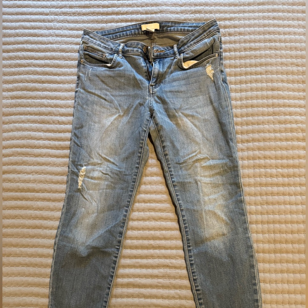 H&M Blue Skinny Jeans with Distressed Details